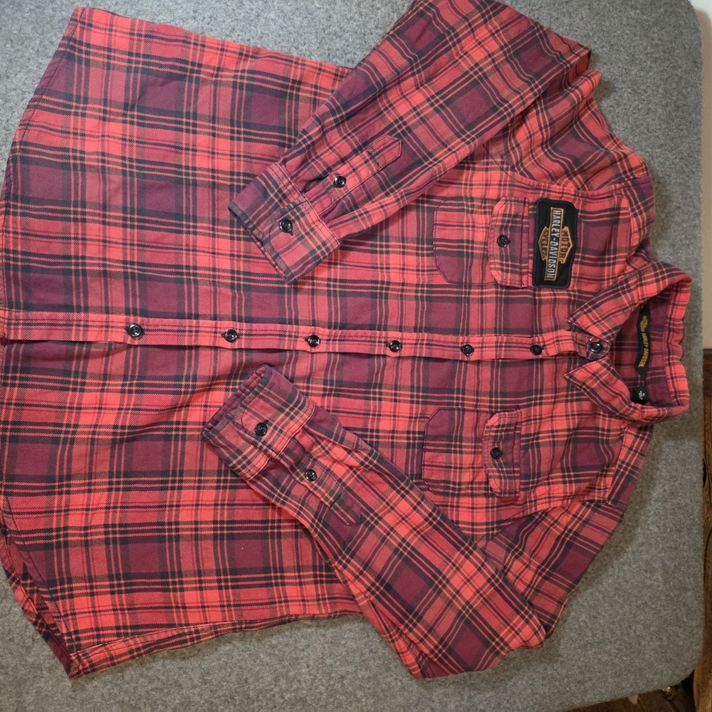 Harley  Davidson women's  bar shield  patch long sleeve plaid shirt size Xl F2